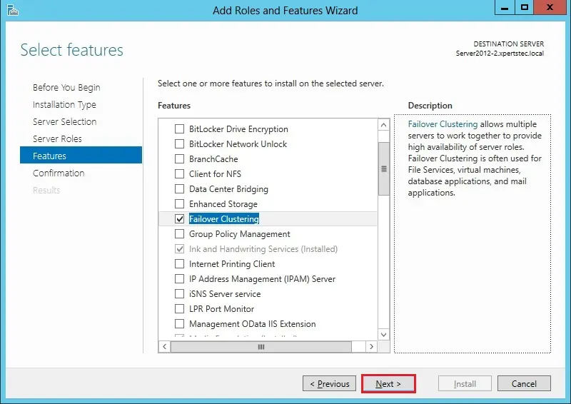 install failover cluster features