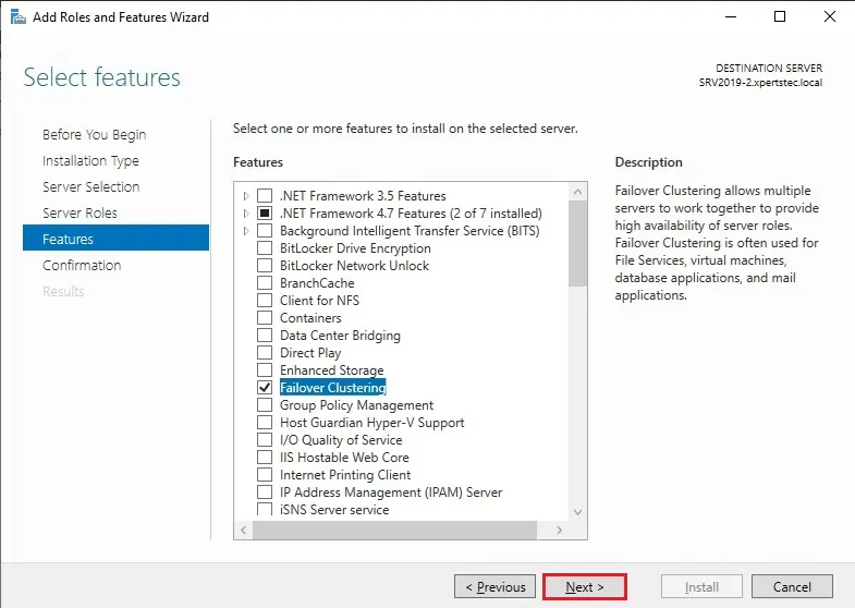 install failover cluster features