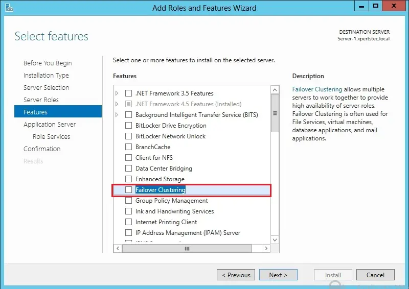 install failover clustering feature server 2012