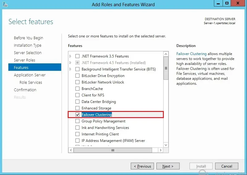 install failover clustering features