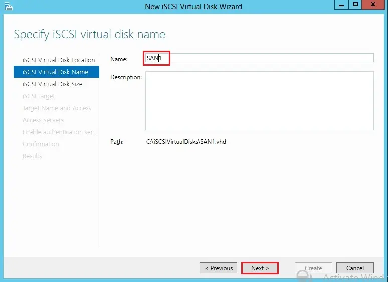 iscsi virtual disk name