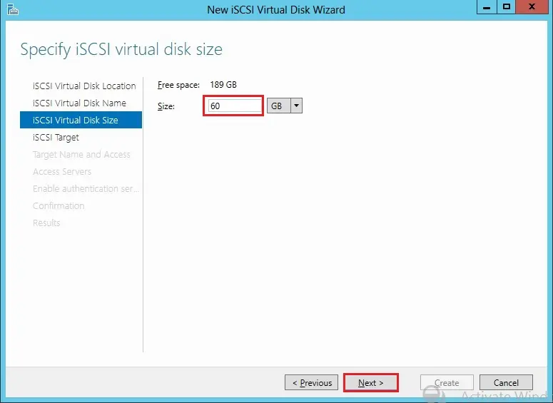 iscsi virtual disk size