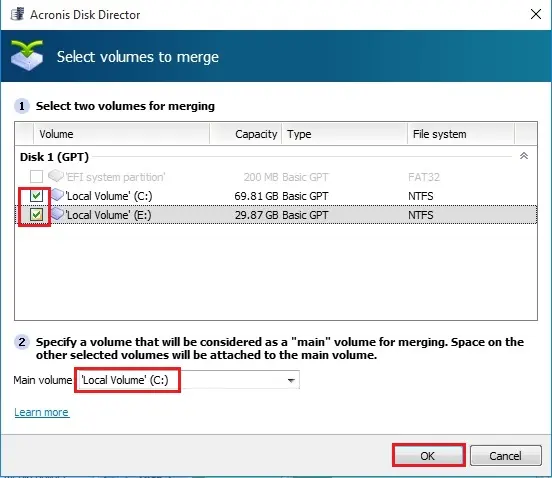 merge two partition disk director