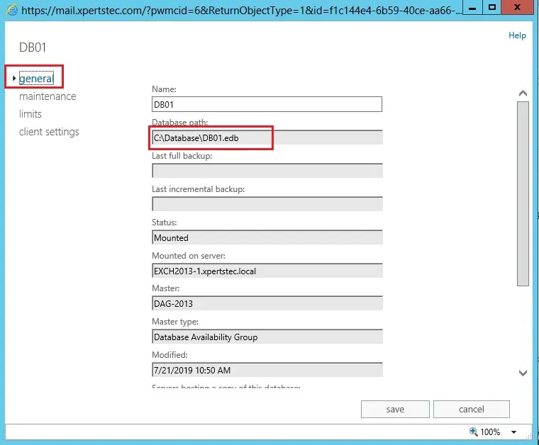 move database path exchange 2013