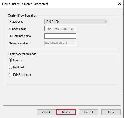 network load balancing cluster parameters