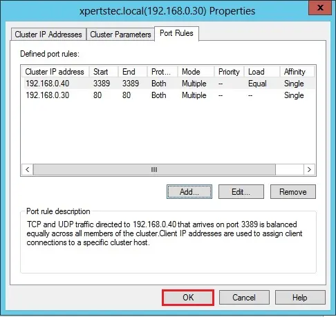 network load balancing port rules