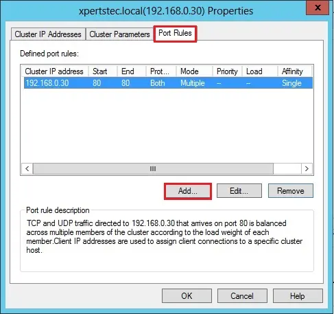 network load balancing port rules