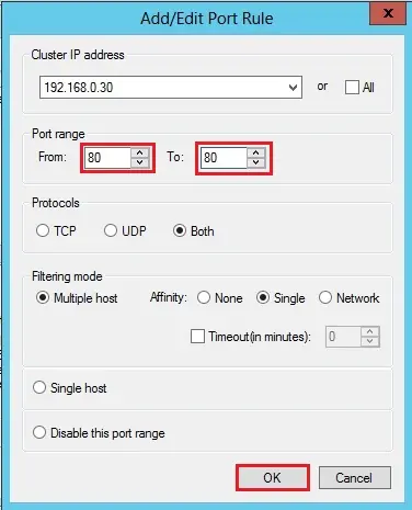 nlb server 2012 port rule