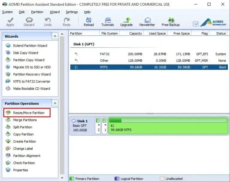 resizing a partition aomei partition assistant