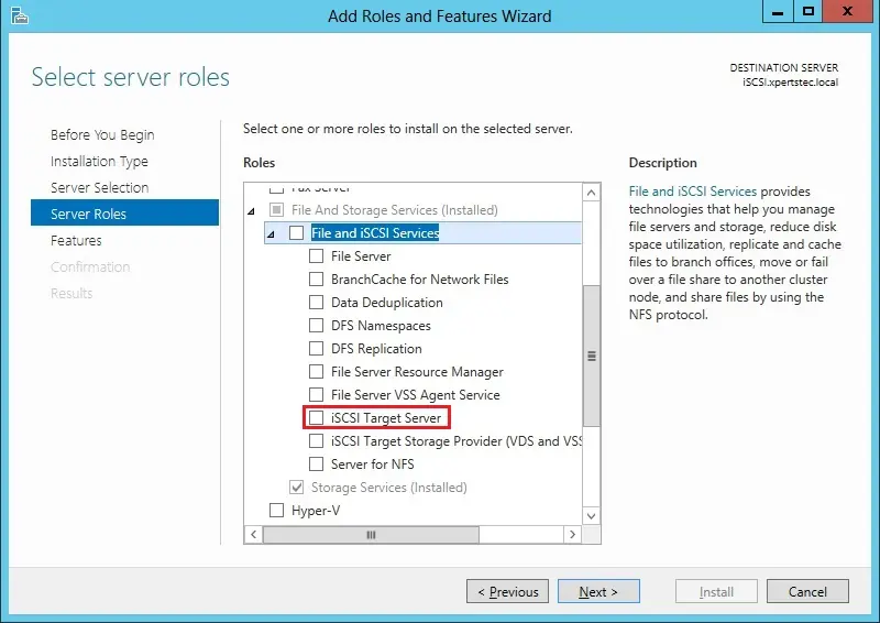 roles iscsi target server 2012