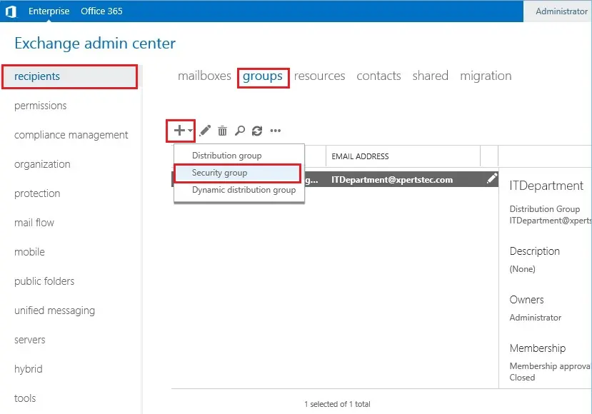 security group in exchange 2013