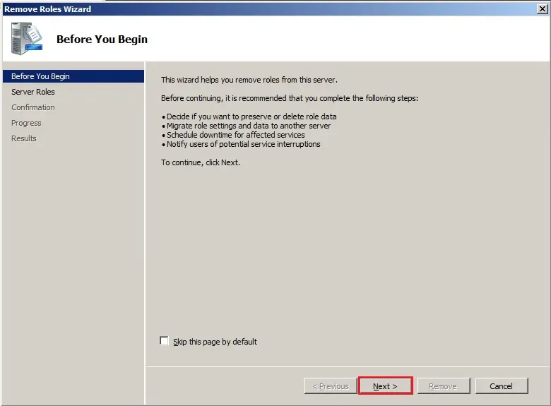 server 2008 remove roles wizard