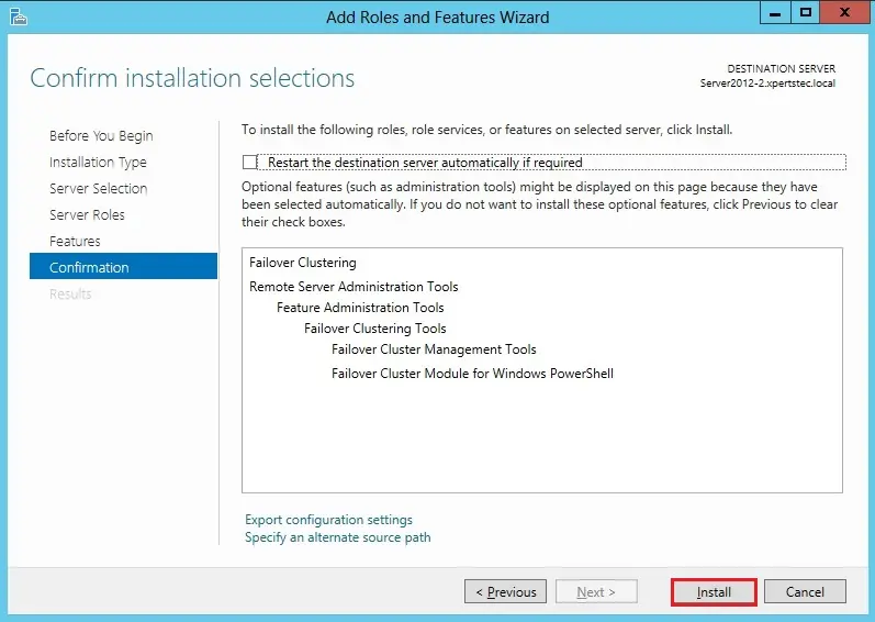 server 2012 confirm installation