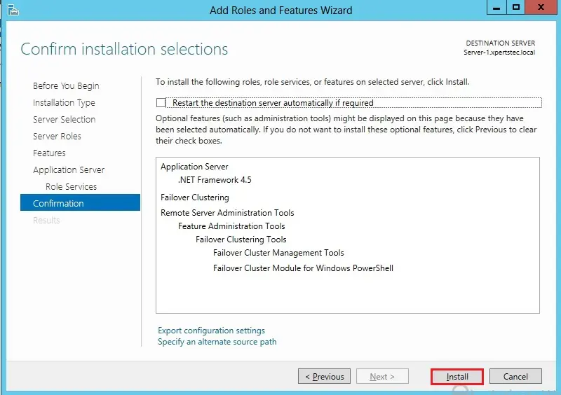 server 2012 confirm installation