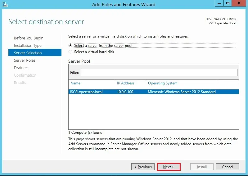 server 2012 server selection