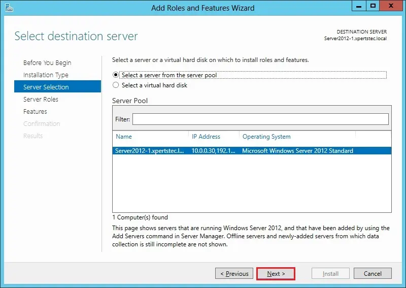 server 2012 server selection