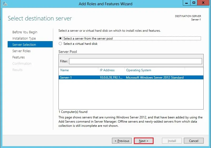 server 2012 server selection