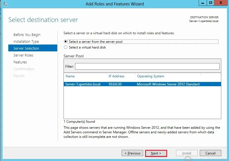 server 2012 server selection