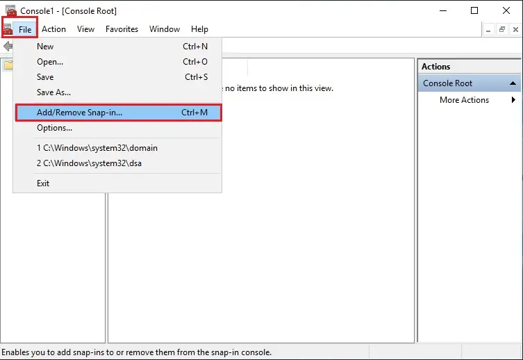 server 2019 add remove snap-in