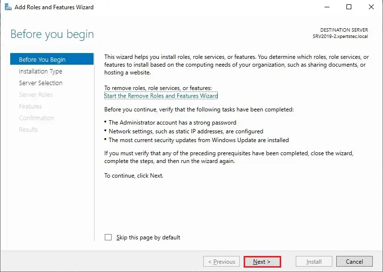 server 2019 add roles and features wizard