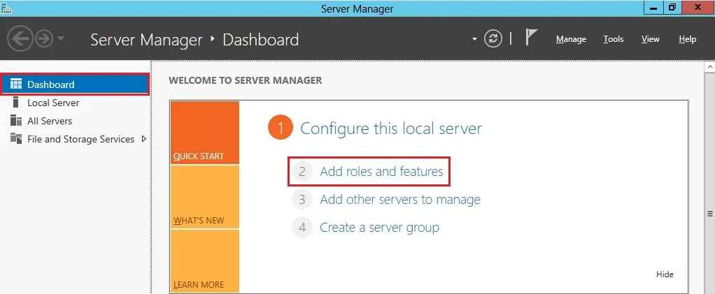 server manager dashboard 2012