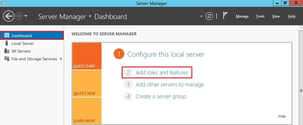 server manager dashboard 2012