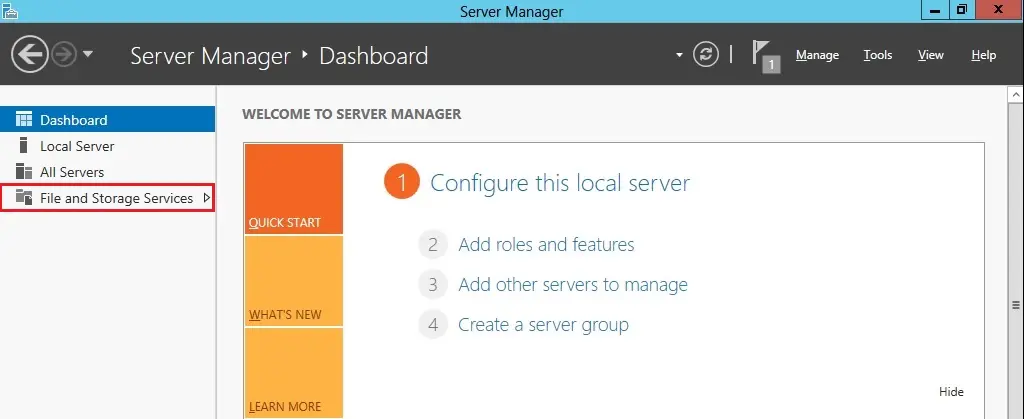 server manager dashboard