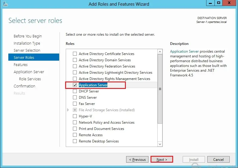 server roles application server 2012