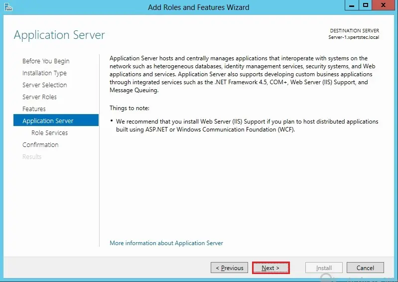 server roles application server 2012