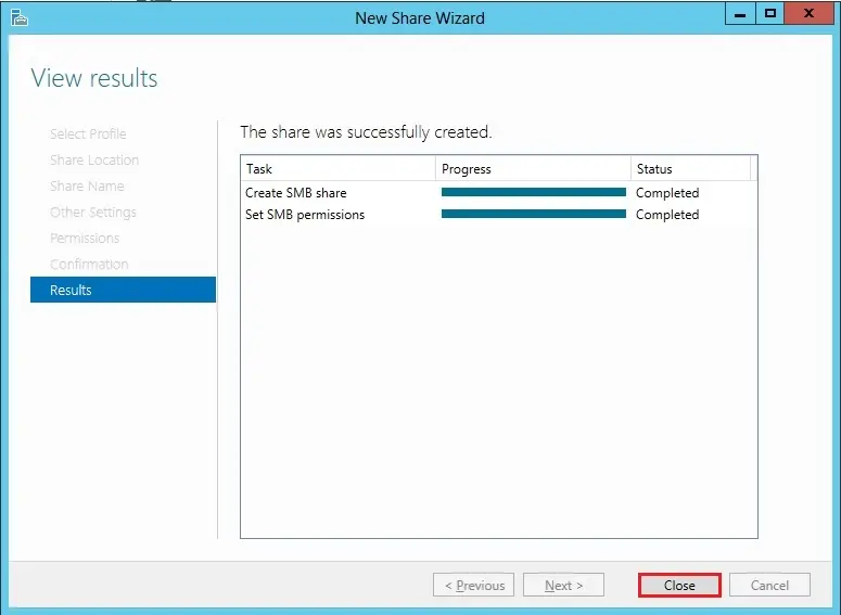smb share successfully results