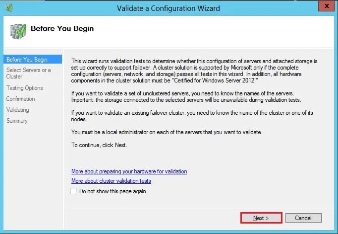 validation configuration wizard