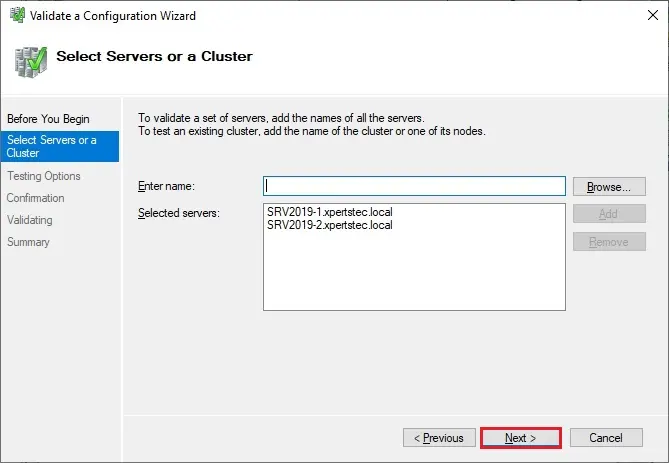 validation select servers or cluster