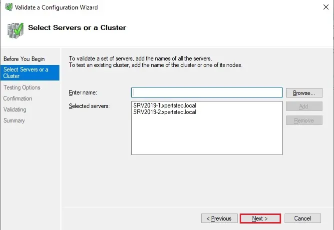 validation select servers or cluster