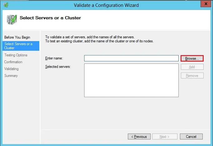 validation select servers or cluster