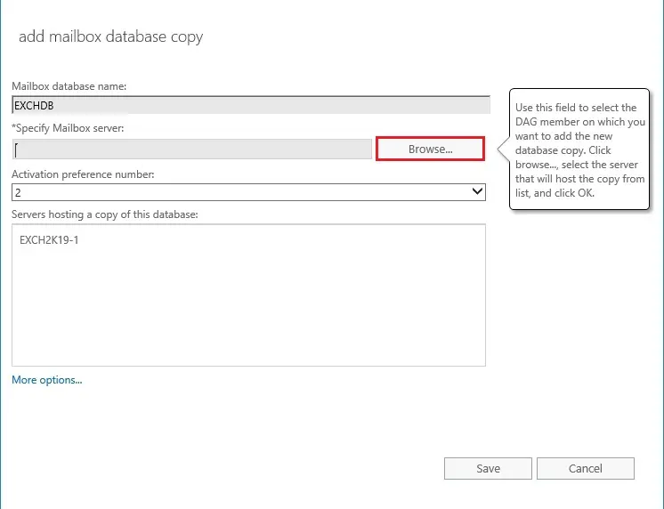 add mailbox database copy exchange 2019