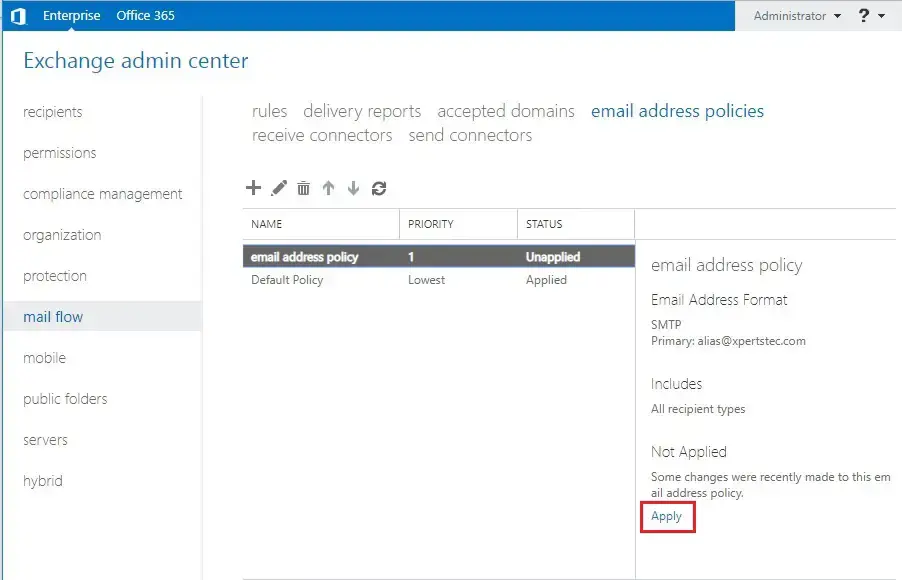 apply email address policy