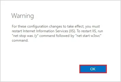 change outlook login options warning iis restar