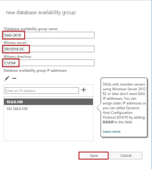 create and configure database availability group