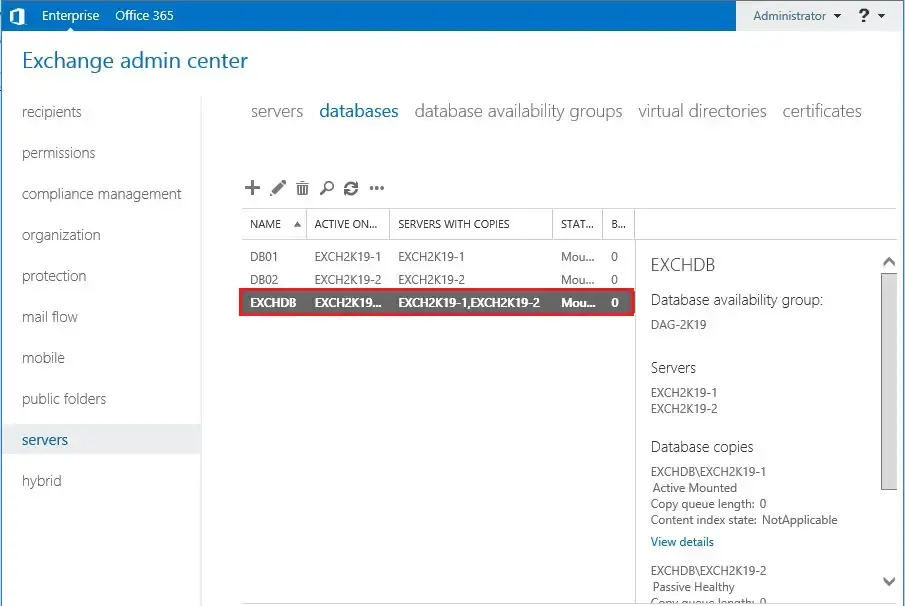 create database copy exchange 2019