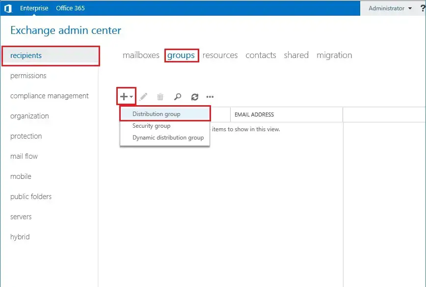 create distribution group in exchange