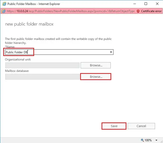 create new public folder mailbox in exchange