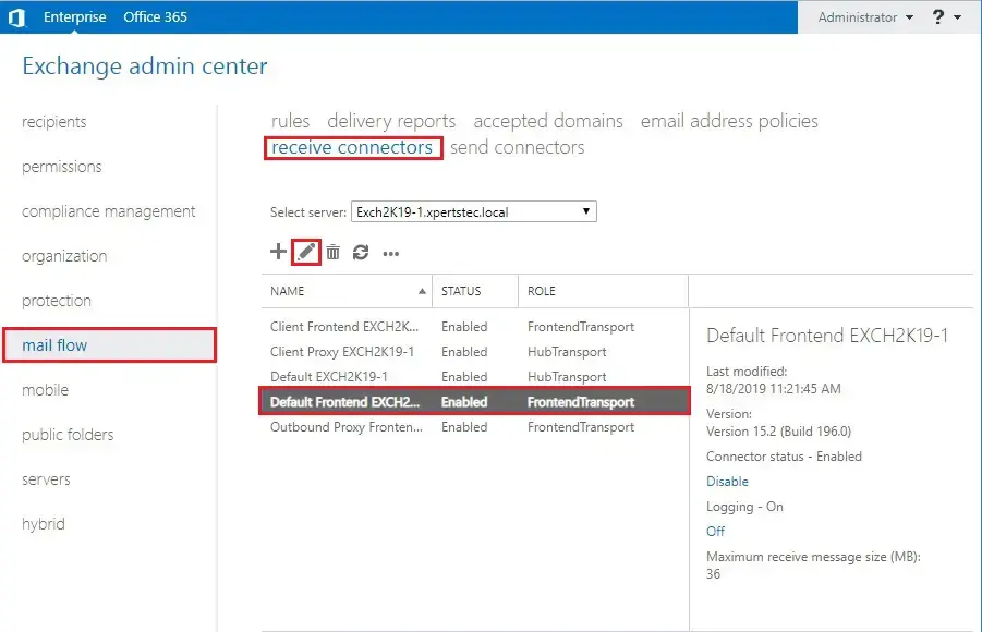 create receive connector exchange server 2019