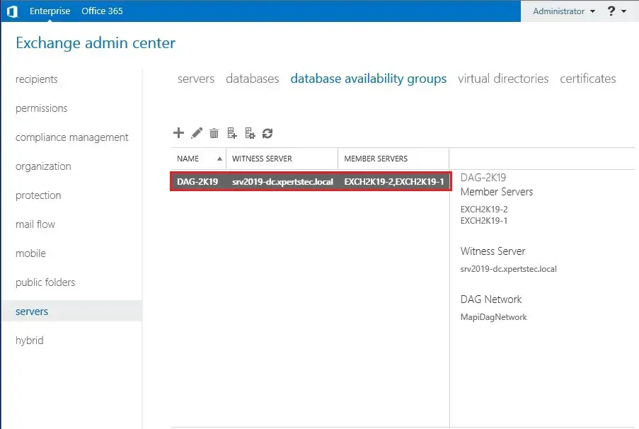 created database availability group exchange 2019