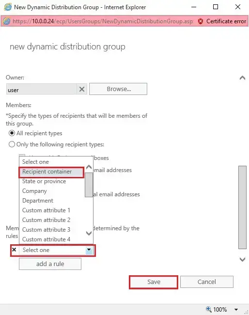 dynamic distribution group recipient container