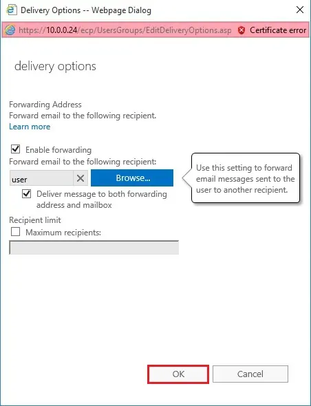 email forwarding delivery options