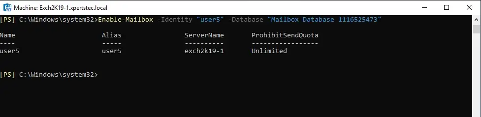 enable user mailbox powershell command