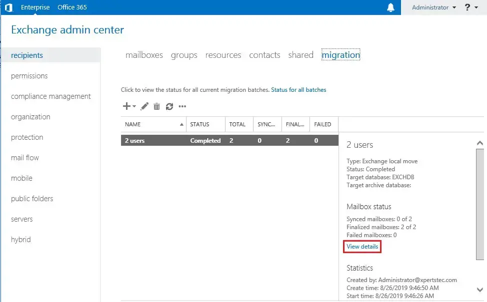 exchange 2019 admin center migration