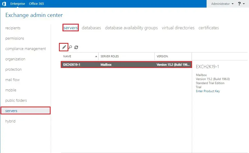 exchange 2019 admin center server