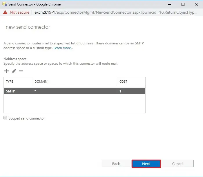 exchange 2019 create send connecor