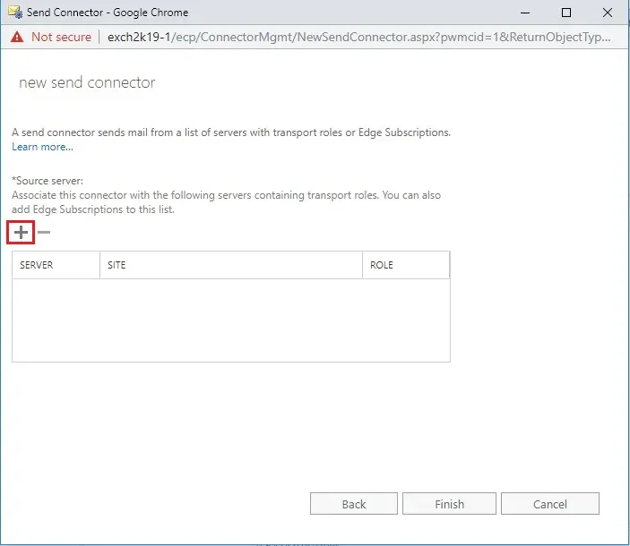 exchange 2019 create send connector